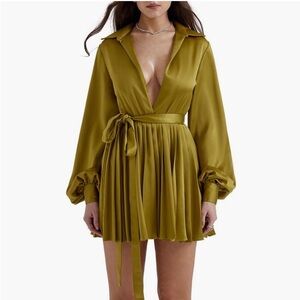 House of CB Allegra Long Sleeve faux Wrap Cocktail Minidress, SIZE MEDIUM 1033